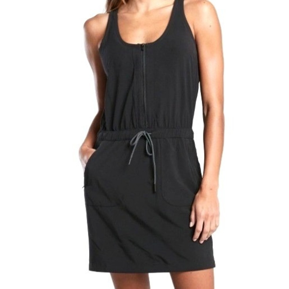 ATHLETA Women's 6 Black Expedition Dress Sleeveless Zip Pockets Drawstring Waist